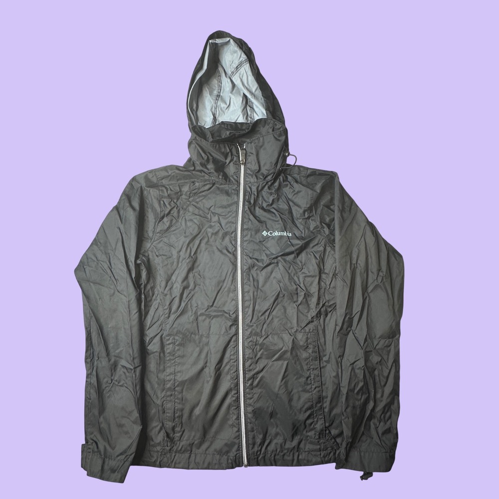 Columbia Windbreaker Jacket Women S Black Switchback Rain Hooded Lightweight